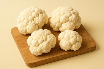 Tight cauliflower florets on board