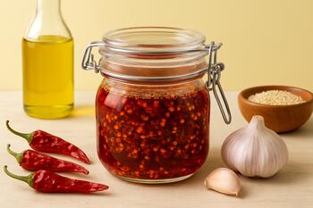 Homemade chili oil in glass jar
