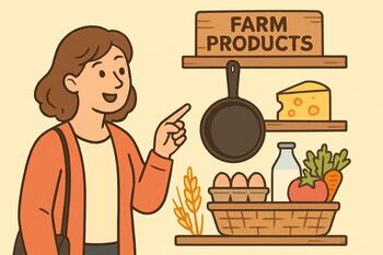 Guest pointing at a pan on display