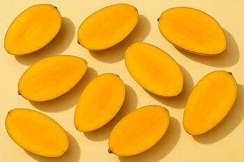 Summer: saffron-yellow mango halves