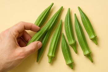 Hand checking okra pods for firmness