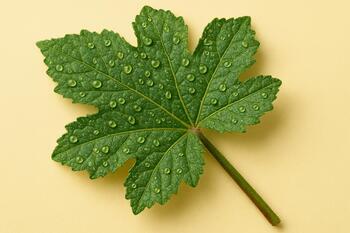 Okra leaf with dew, close-up texture