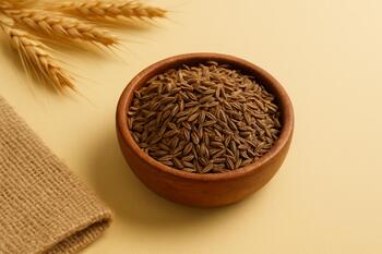 Whole cumin seeds in small bowl