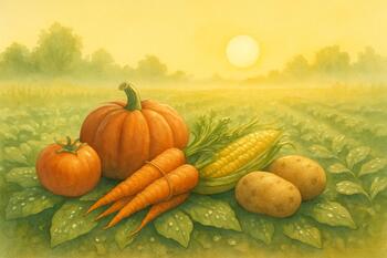 Field at dawn with dew on leaves