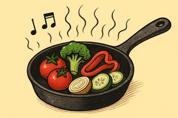 Preheated iron pan under calm light