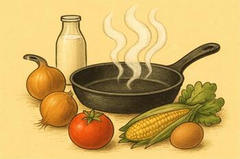 Right heat: dry okra entering a wide pan