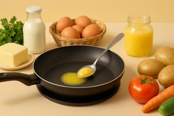 Wide pan heating with a teaspoon of ghee