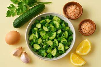 Salad bowl with cucumber and citrus salt