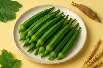Steamed okra on plate