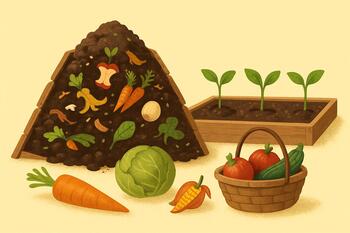 Compost heap near seedling bed