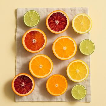 Winter: citrus halves on linen